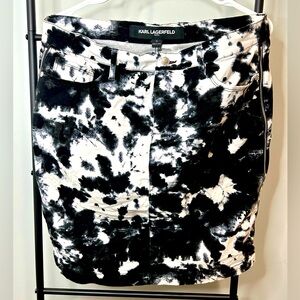 Karl Lagerfeld Black & White Tie Dye Zippers Punk Mini Skirt